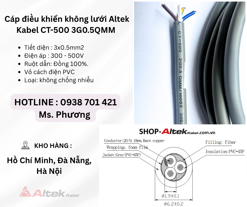 Cáp điều khiển không lưới Altek Kabel CT-500 3G0.5QMM Đà Nẵng, Hà Nội, Hồ Chí Mi